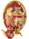 Набор самовар электрический 3 литра с художественной росписью \"Букет ромашек на бордовом фоне\", арт. 121039