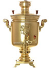 Комбинированный самовар 7 литров желтый \"цилиндр\" с накладным Гербом РФ, арт. 331018